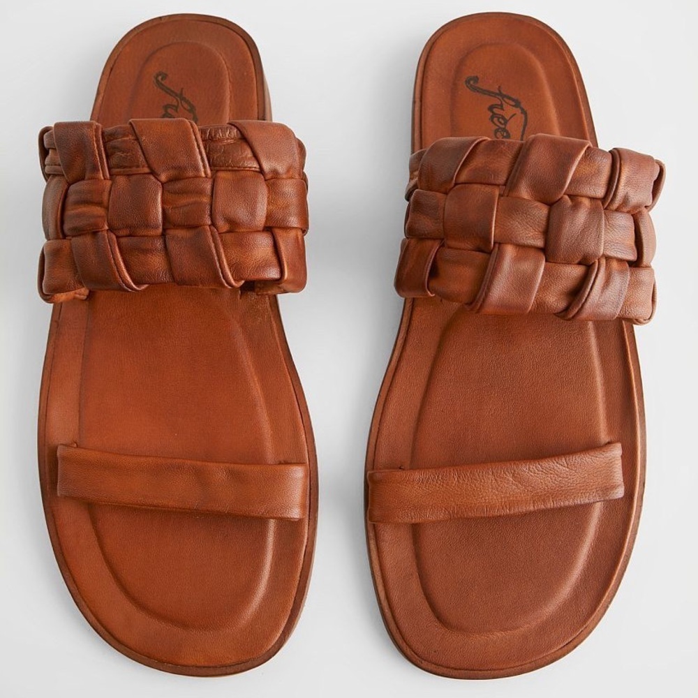 Free People Winding River Leather Sandal Brown Tan Slip On Sz 38